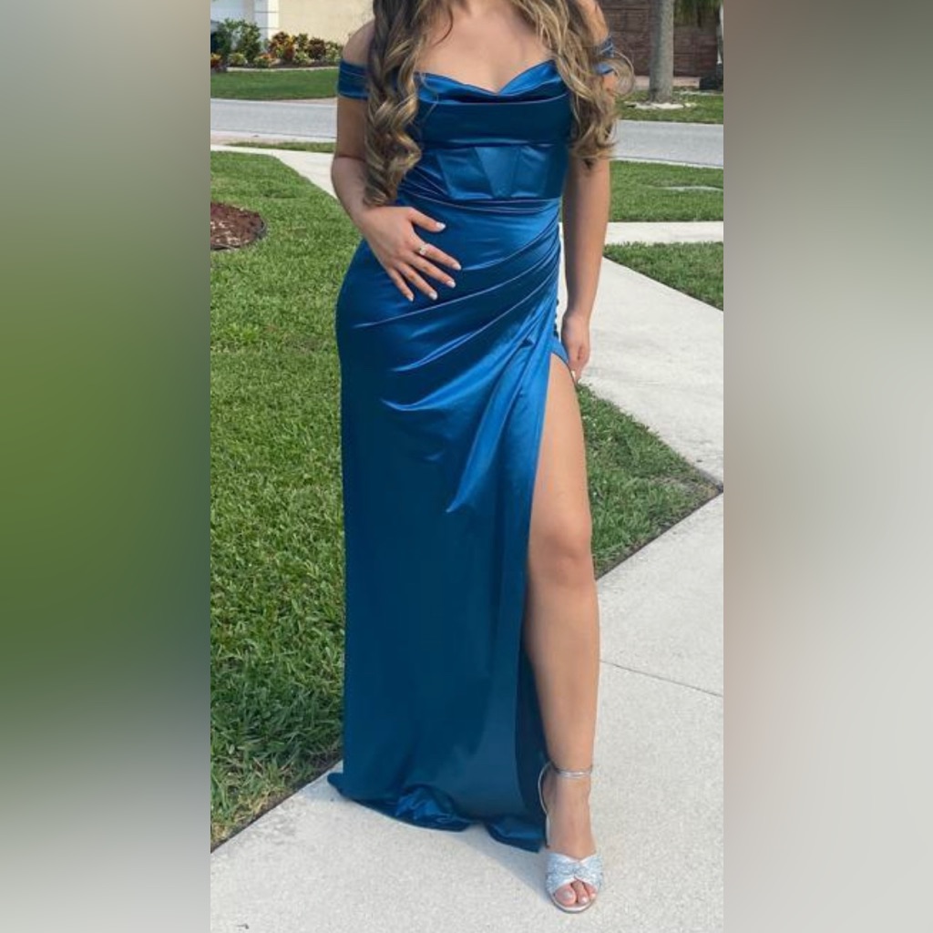 Long Navy Satin Corset Dress